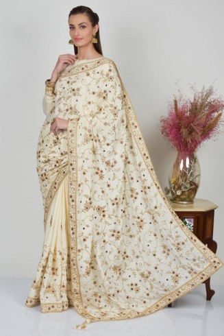 Ivory Embroidered Fancy Saree