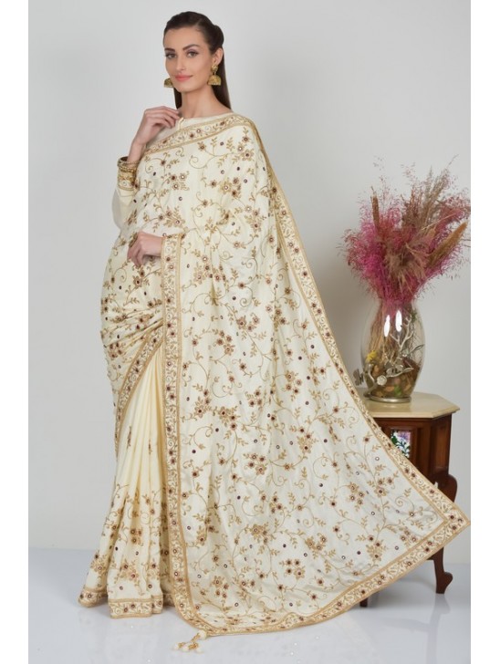 Ivory Embroidered Fancy Saree