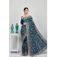 Teal Blue Designer Embroidered Saree