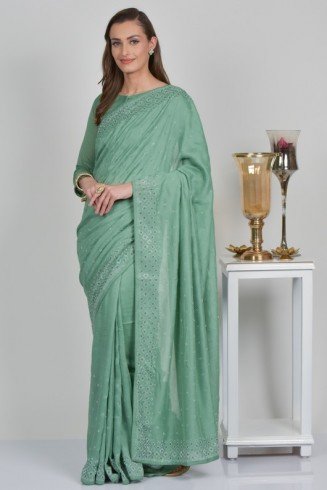 Dark Mint Designer Sequin Party Saree