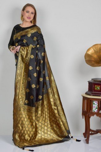 Black Ethnic Authentic Banarasi Silk Readymade Saree
