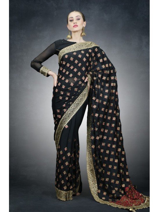 Black Pakistani Designer Evening Party Saree