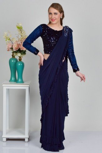 Midnight Blue Designer Evening Saree