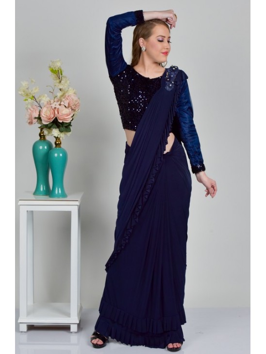 Midnight Blue Designer Evening Saree