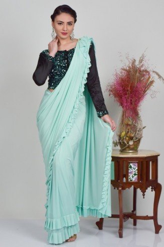 Sea Green & Rama Lycra Indian Ethnic Saree