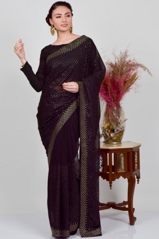 Black Georgette Indian Party Wear Saree