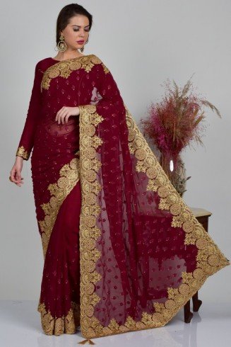 Maroon Indian Wedding Party Saree