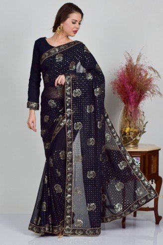 Midnight Blue Shimmering Evening Saree