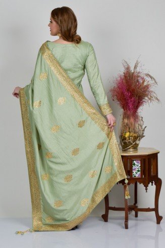 Mint Embroidered Ethnic Saree