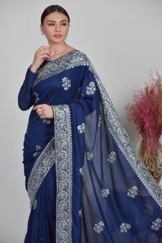 Navy Blue Luxury Vachitra Embroidered Saree
