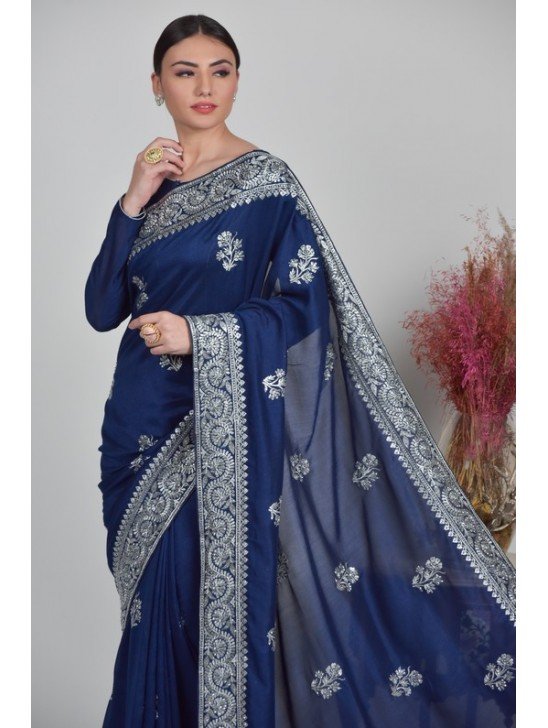 Navy Blue Luxury Vachitra Embroidered Saree