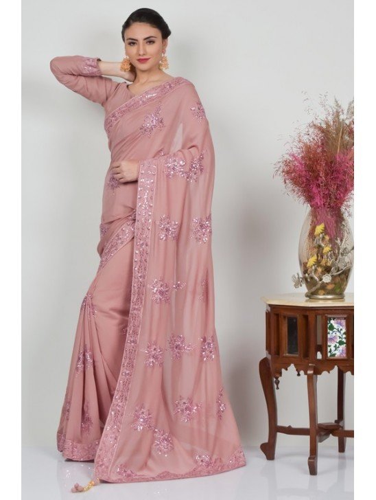 Dusty Pink Modern Indian Style Saree