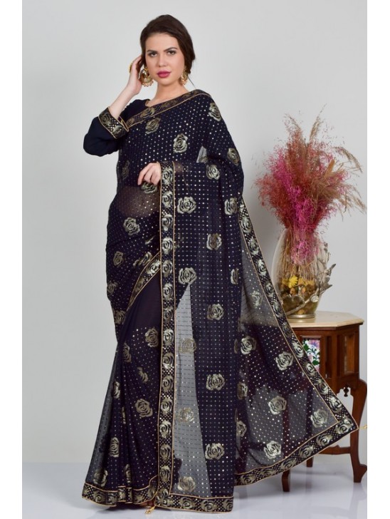 Midnight Blue Shimmering Evening Saree