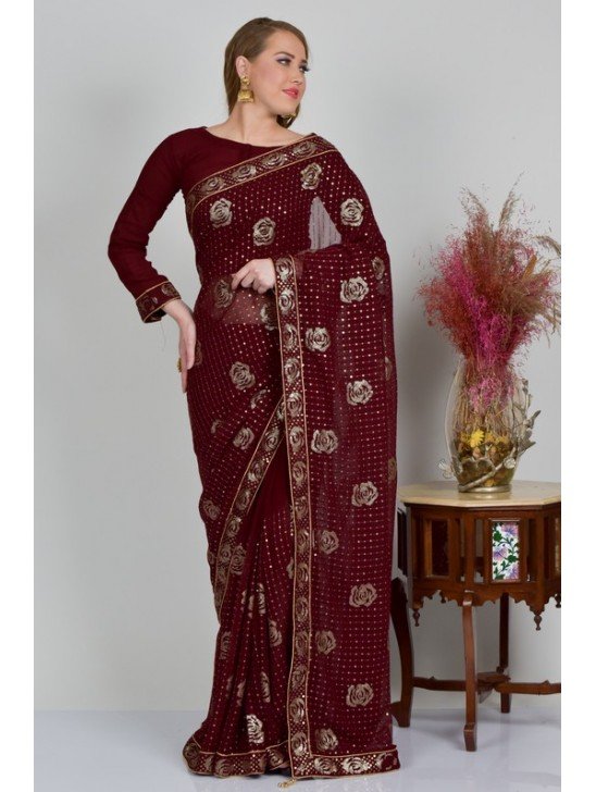 Maroon Trendy Party Wear Saree