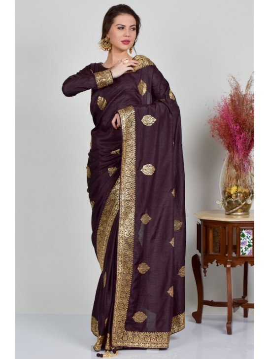 Deep Purple Indian Fancy Evening Wear Saree