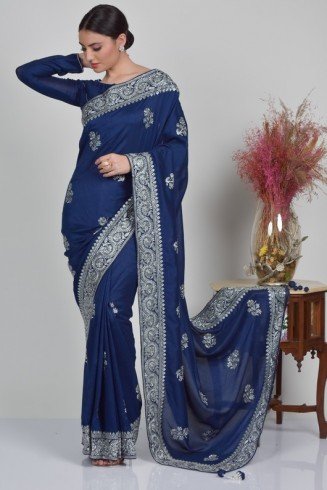 Navy Blue Luxury Vachitra Embroidered Saree