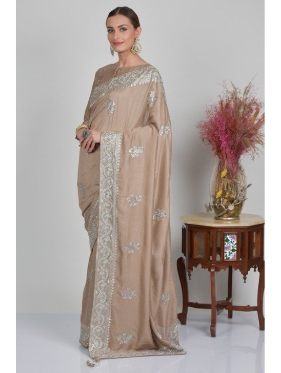 Light Brown Indian Embellished Saree
