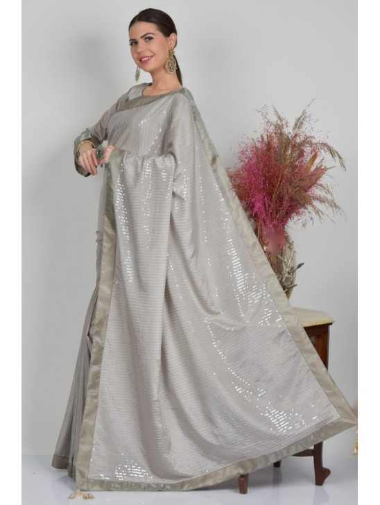 Grey Shimmering Indian Party Saree