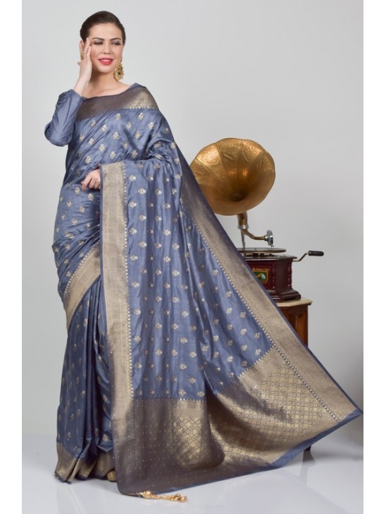 Grey Banarasi Indian Readymade Saree