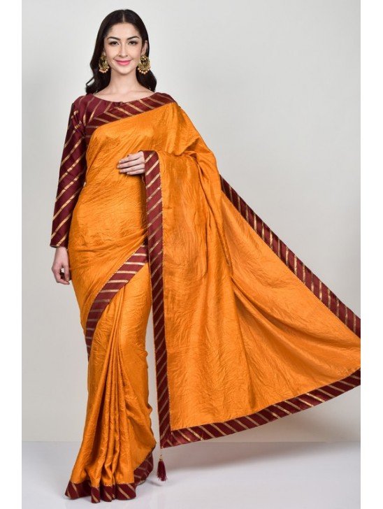 Burnt Orange Silk Indian Saree