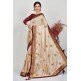 Beige & Maroon Bollywood Style Indian Saree