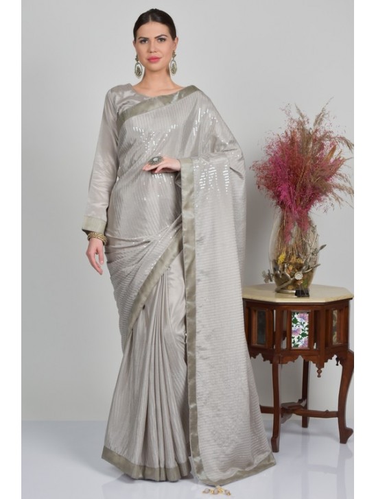 Grey Shimmering Indian Party Saree