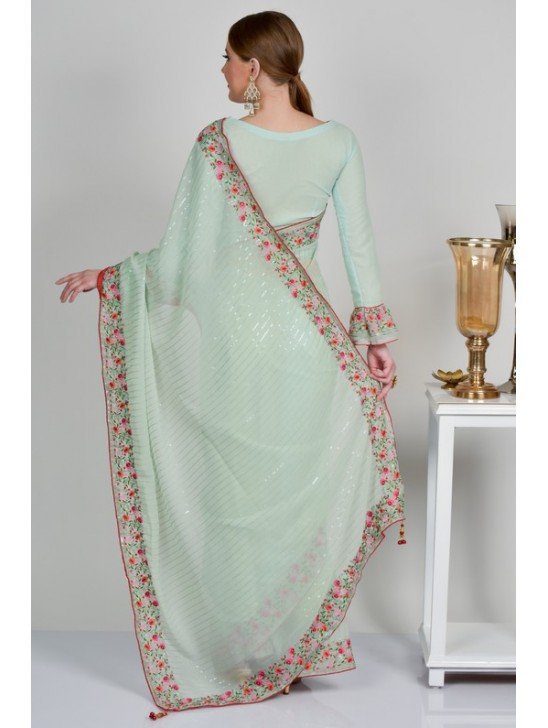 Light Mint Georgette Indian Designer Saree