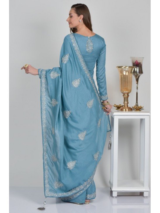 Sky Blue Ethnic Indian Silk Saree