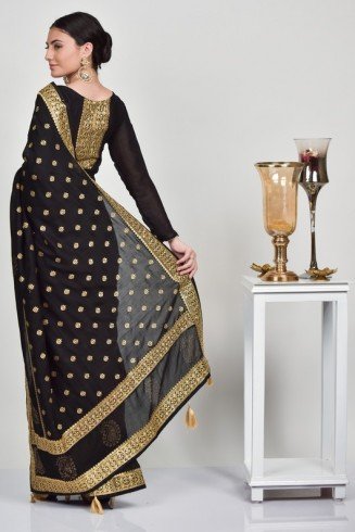 Black Ceremonial Wear Pakistani Designer Saree