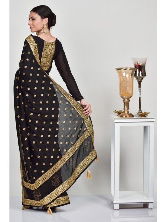 Black Ceremonial Wear Pakistani Designer Saree