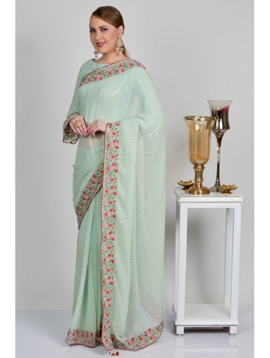 Light Mint Georgette Indian Designer Saree