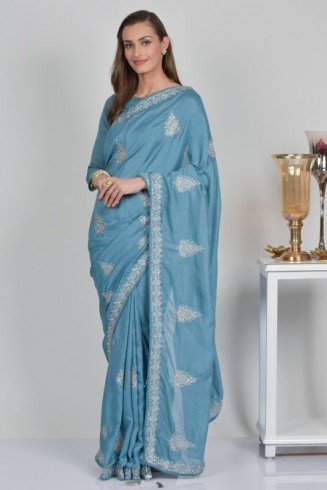 Sky Blue Ethnic Indian Silk Saree
