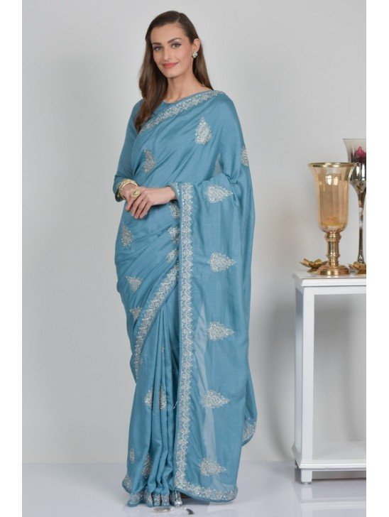 Sky Blue Ethnic Indian Silk Saree