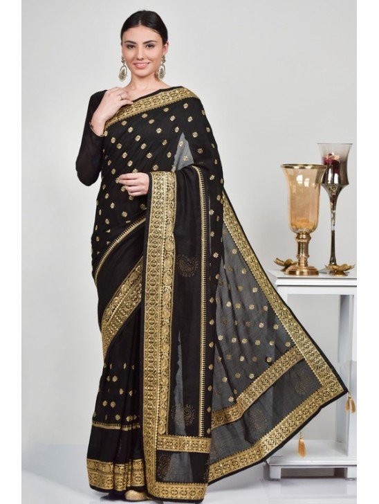 Black Ceremonial Wear Pakistani Designer Saree