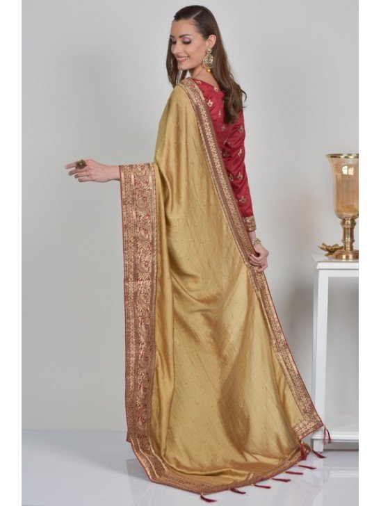 Golden & Red Indian Wedding Wear Saree