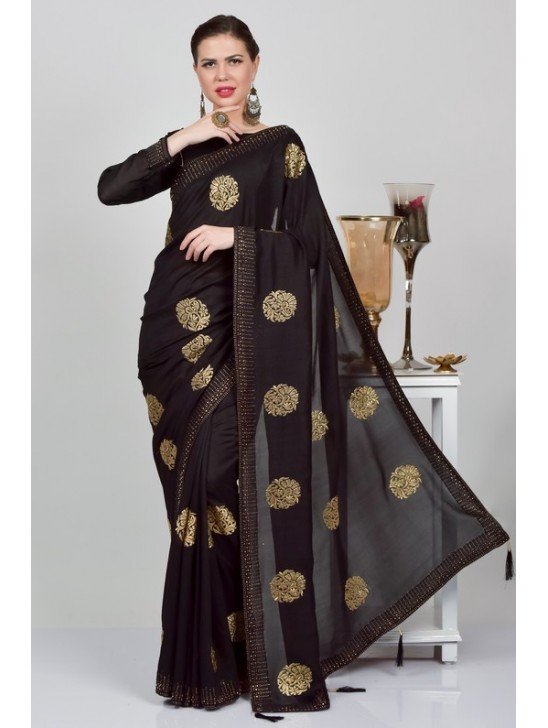 Stunning Black Readymade Evening Wear Saree