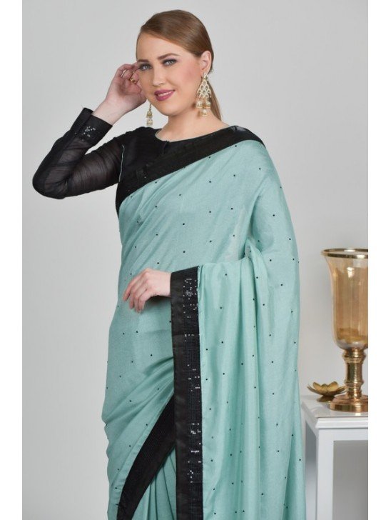 Mint & Black Plain Sophisticated Saree