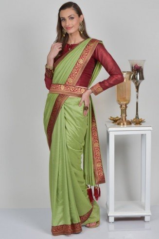 Pista & Maroon Bollywood Indian Designer Saree