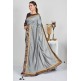 Silver Grey & Navy Blue Designer Saree