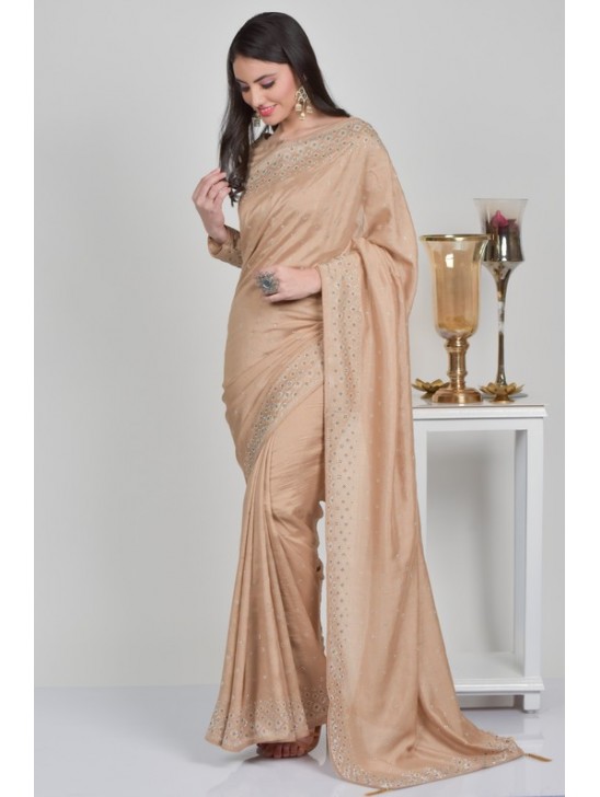 Beautiful Beige Swarovski Border Fancy Saree