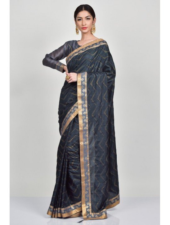 Dark Grey Printed Formal Indian Saree