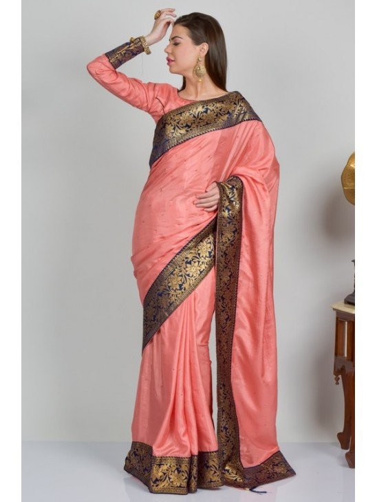 Coral Silk Indian Festive Saree