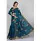 Teal Blue Silk Embroidered Wedding Saree