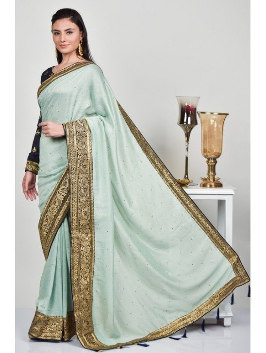 Mint & Black Pakistani Designer Wedding Saree