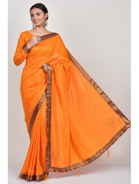 Orange Silk Indian Party Saree