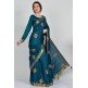 Teal Blue Silk Embroidered Wedding Saree