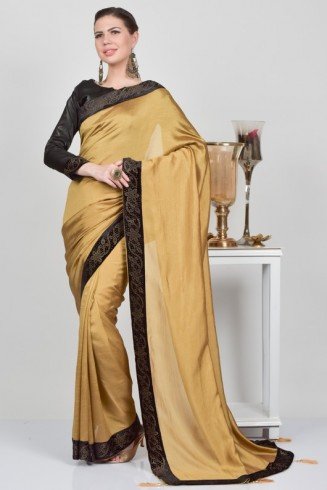Golden Asian Designer Saree With Black Blouse 