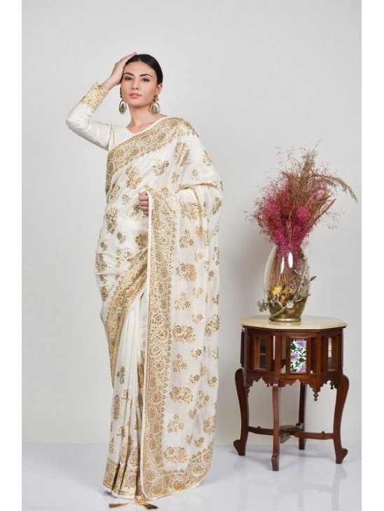 Off White Embellished Indian Wedding Saree