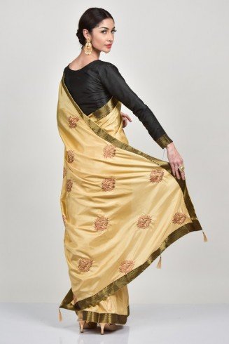 Gold & Black Silk Embroidered Wedding Saree