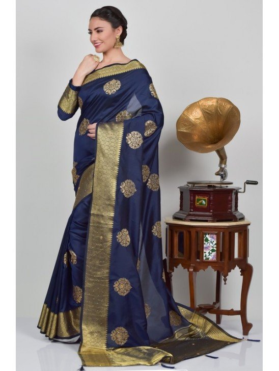Navy Blue Ethnic Designer Banarasi Saree